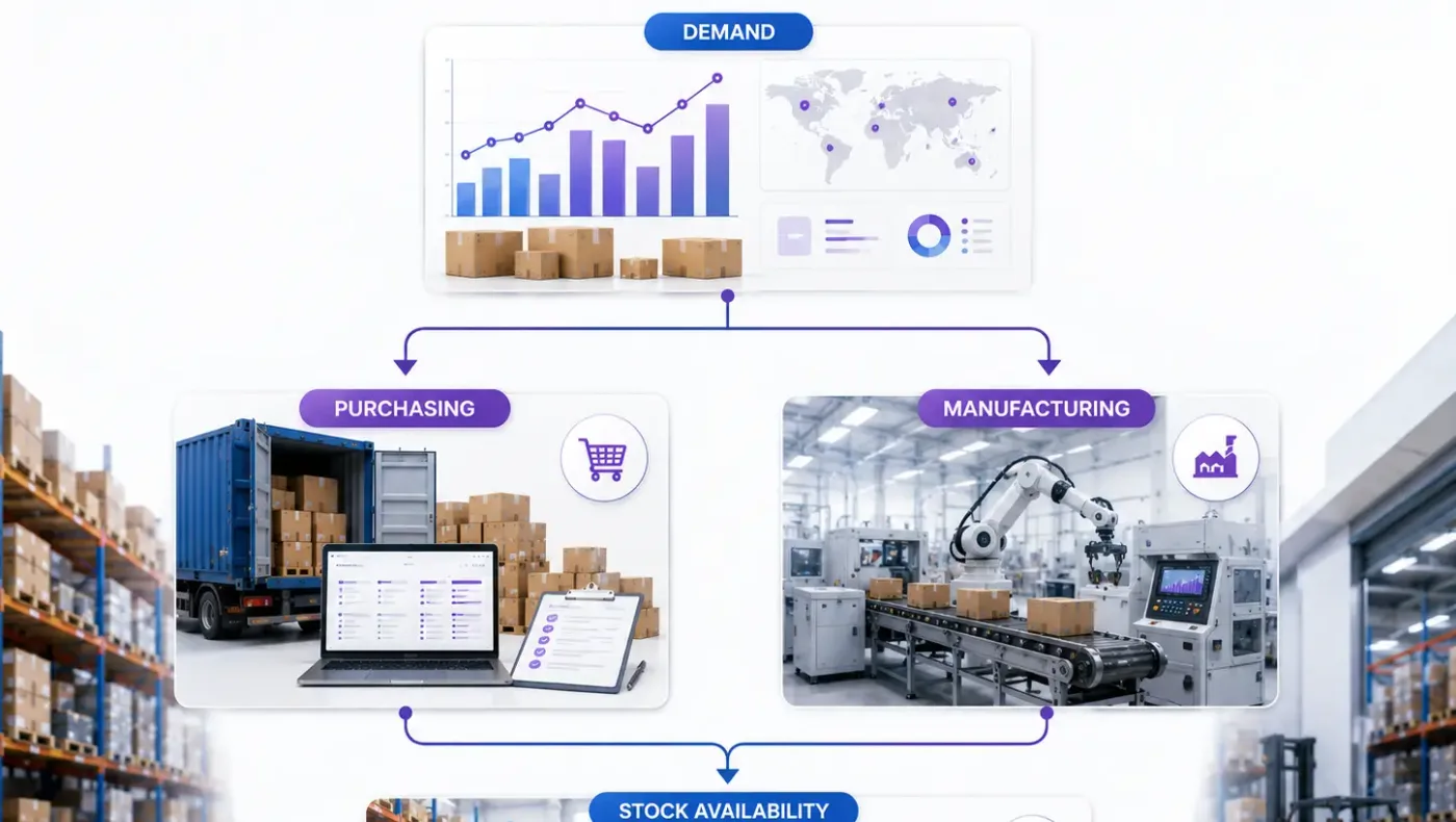 Odoo demand planning reporting view used to compare Community and Enterprise features