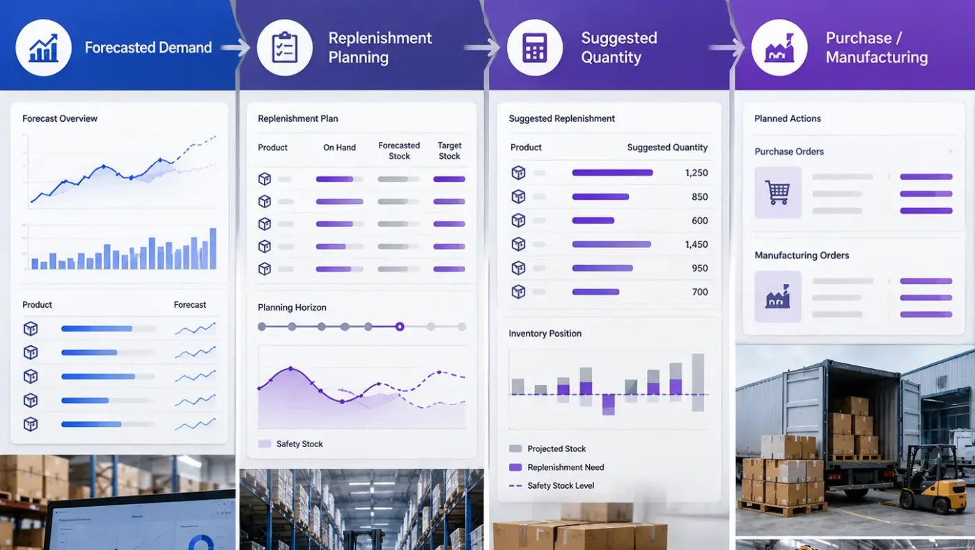 Odoo demand planning connected to the other Odoo applications in one database