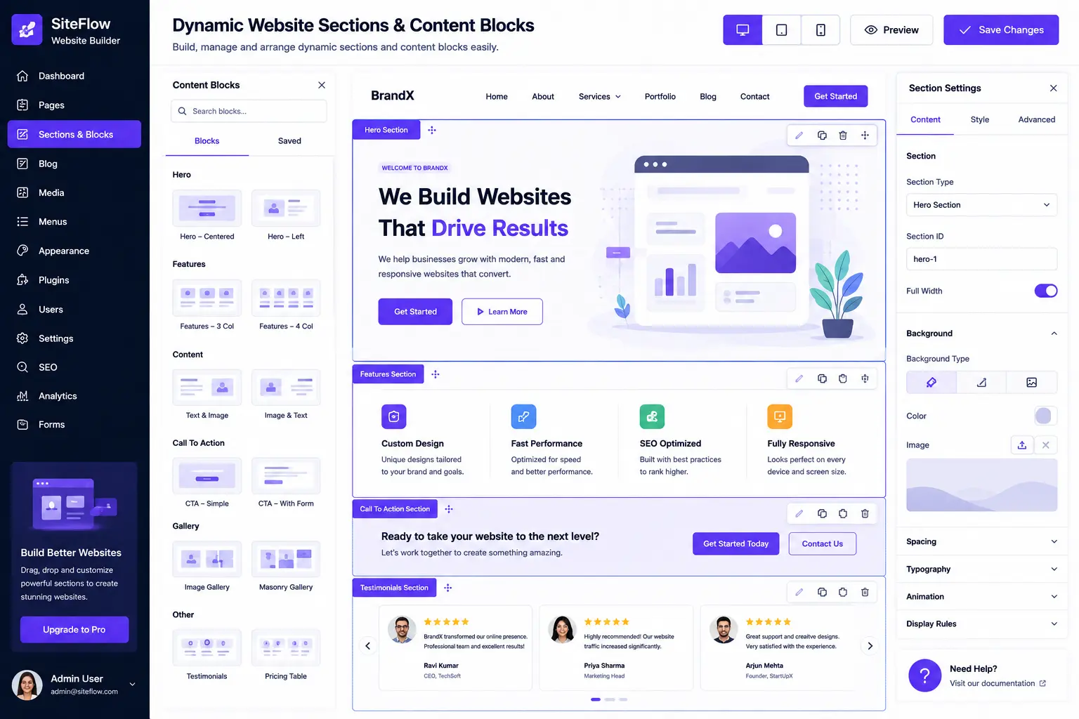 Dynamic Website Sections & Content Blocks
