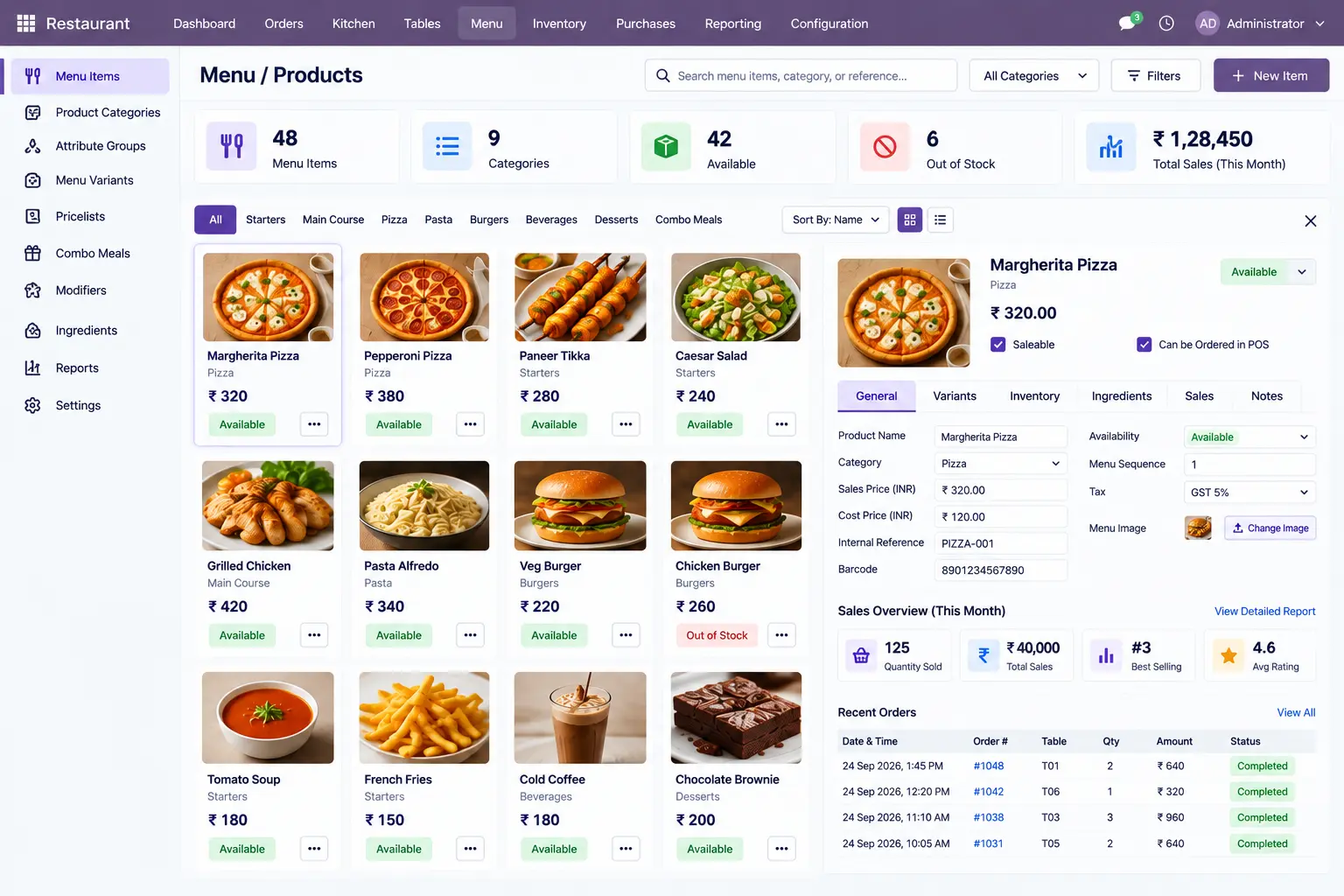 Odoo-Menu-Product-Management