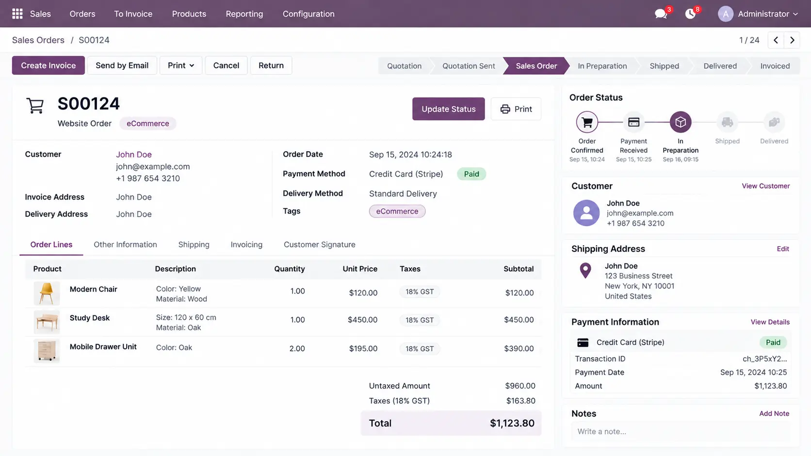 Odoo-Online-Order-Processing