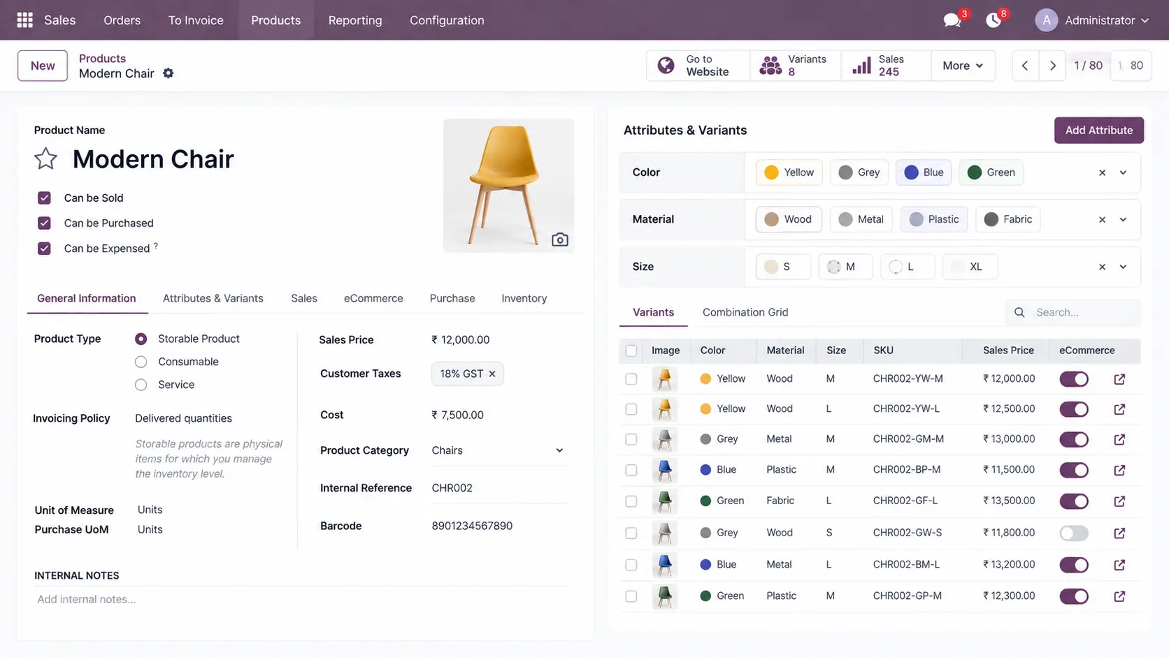 Odoo-erp-Product-Variant-Control