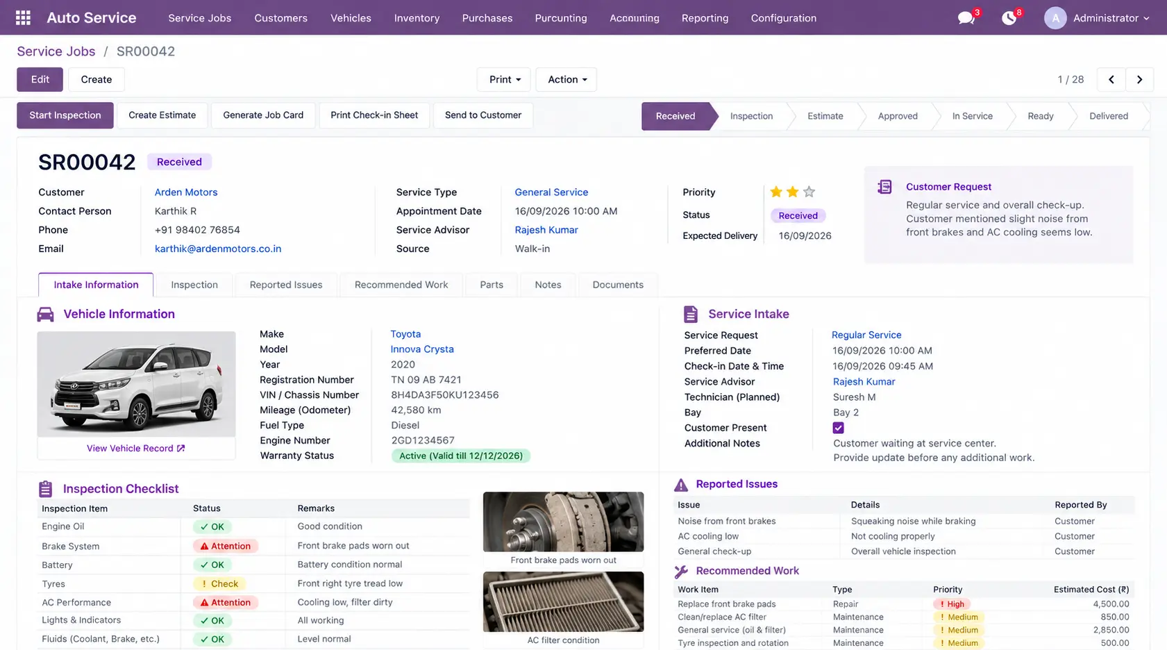 Odoo-erp-Service-Intake-Inspection